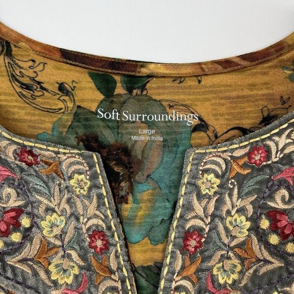 Soft Surroundings Miranda Floral Embroidered Tunic Top L Cottagecore Boho - Picture 4 of 9